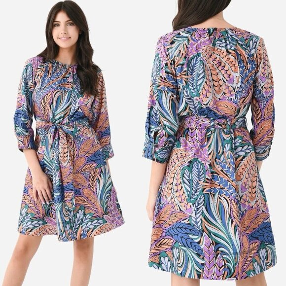 New! Banjanan Irene Multicolor Floral Print Belted Waist Mini Dress 27011